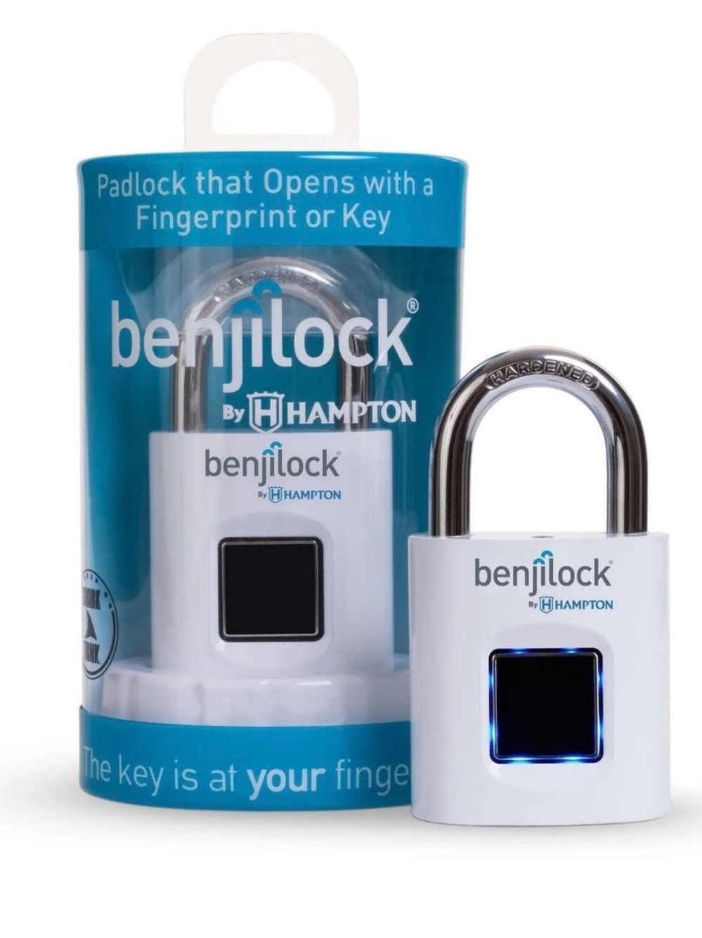 NIP Benjilock by Hampton Padlock Fingerprint Key Charge Cord Holds 10 Prints NEW
